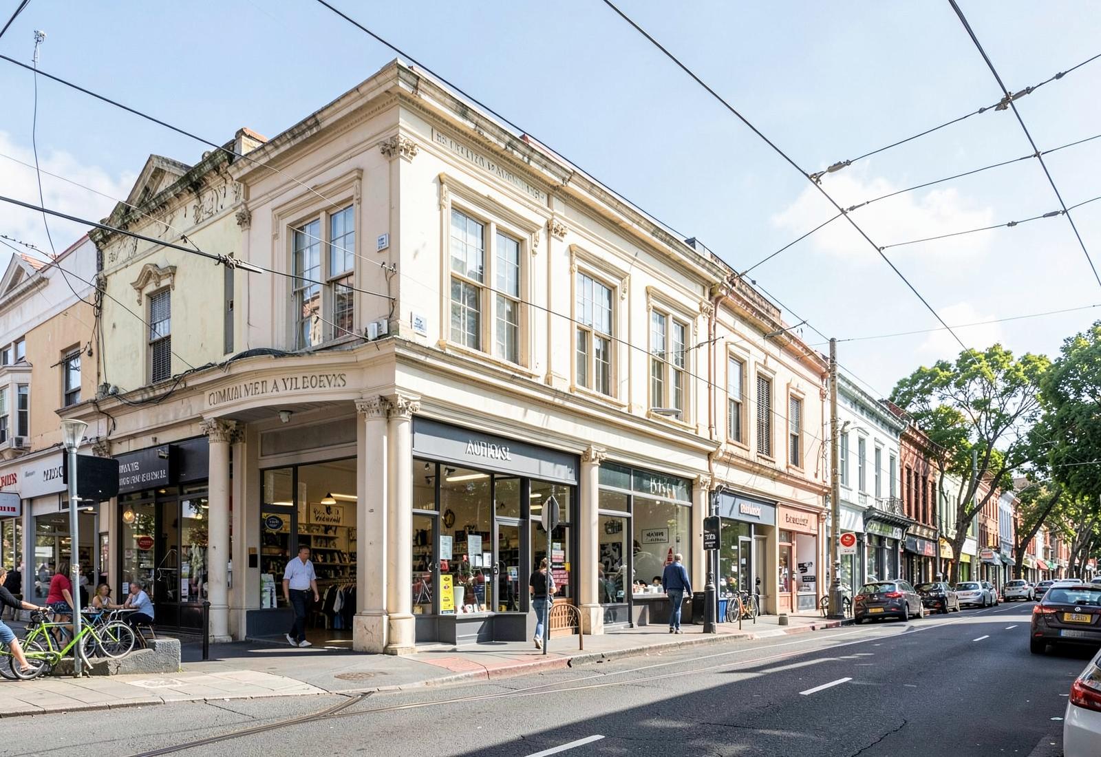 Established Melbourne retail strip with traditional shopfronts
